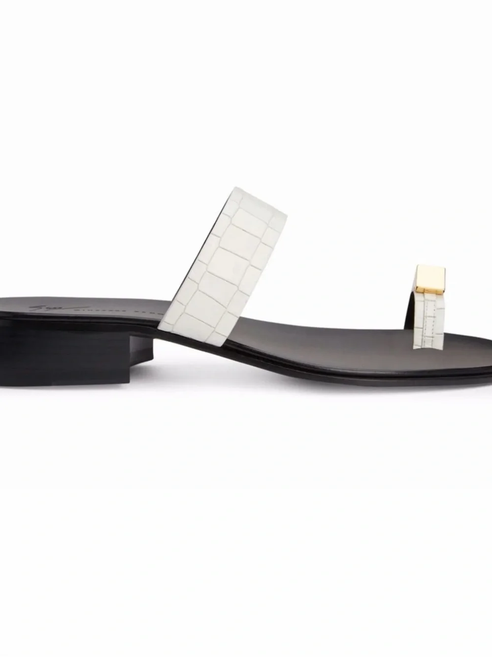 Giuseppe Zanotti White Croc-Embossed Toe-Ring Slide with Gold Accent